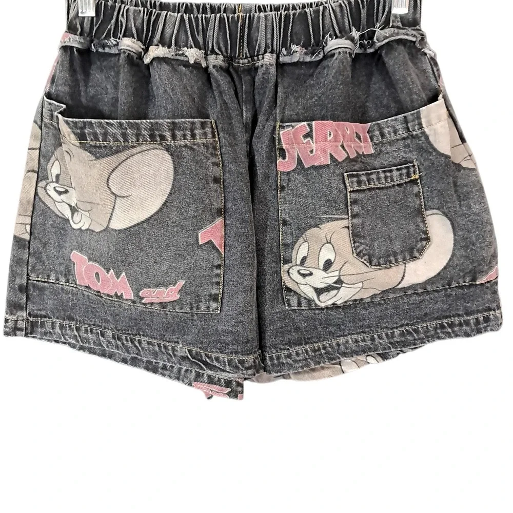 Tom‎ and Jerry Oversized Baggy Denim Shorts Patchwork Faded Y2K Harajuku Small